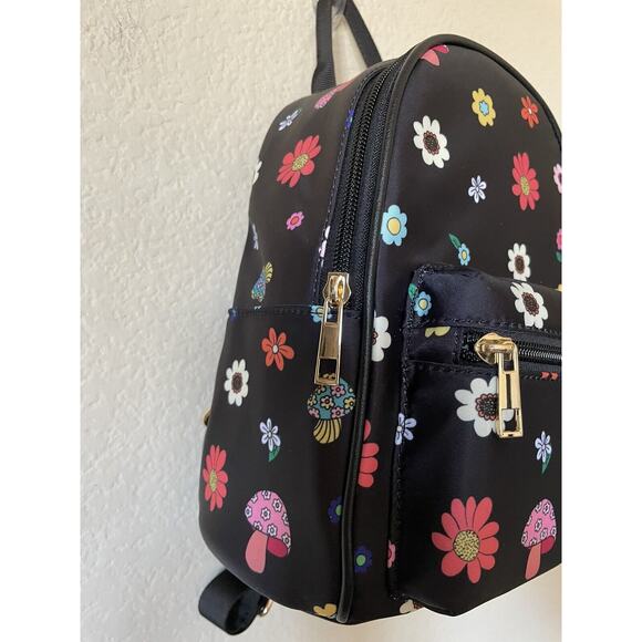Floral Mushroom Adjustable Straps Rave Festival Pocket Nylon Mini Backpack - Picture 5 of 6